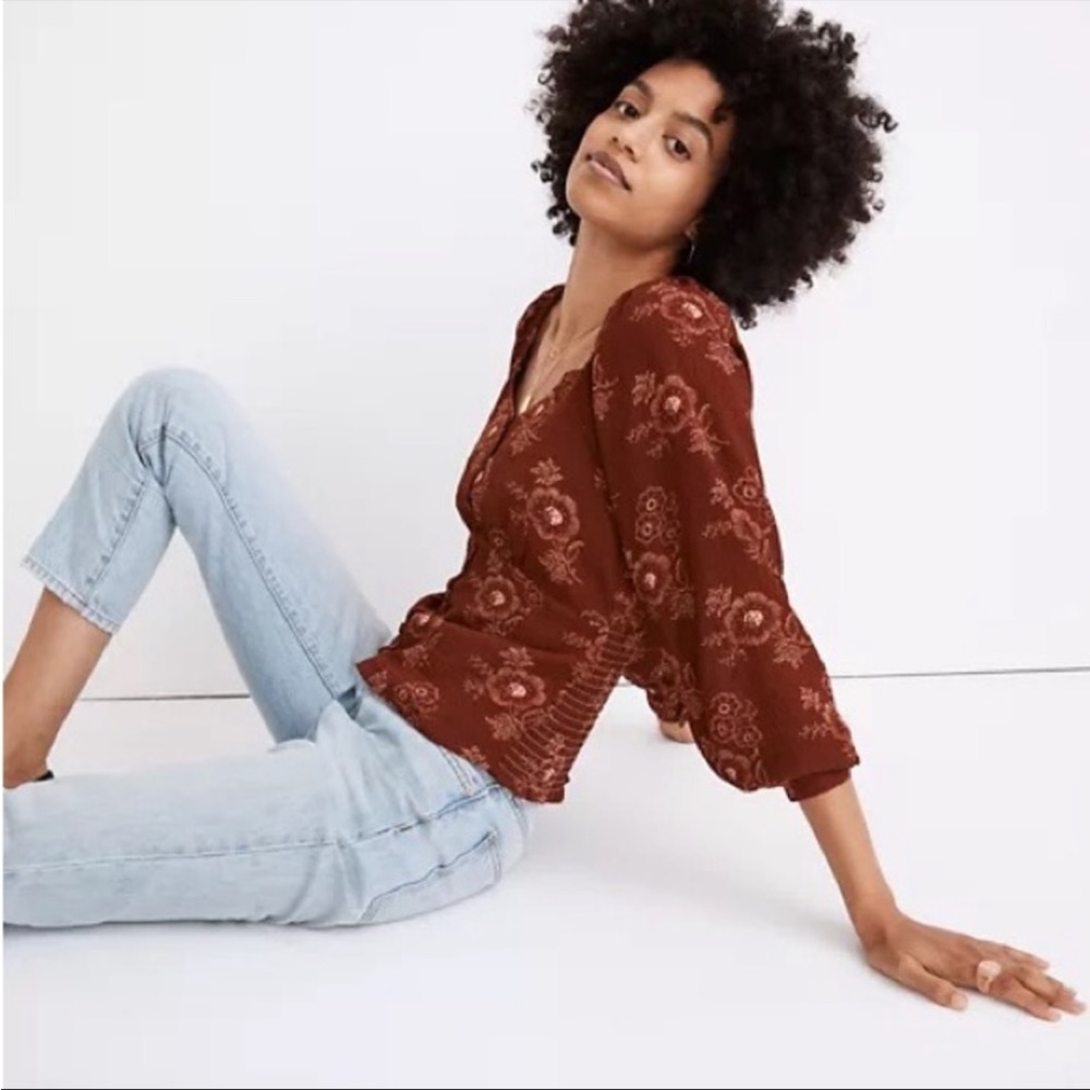 Madewell Burgundy V Neck Blouse
